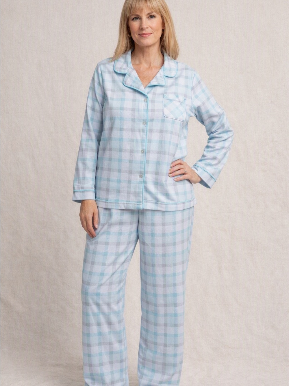 Kim Rogers Blue Plaid Two-Piece Flannel Pajama Set